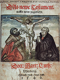 Abb. 3.2. Martin Luther und Kurfürst Johann der Beständige beten vor dem Gekreuzigten